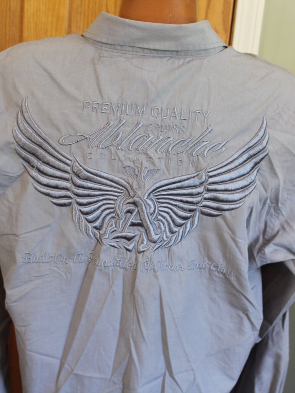 Ablanche New York - Men's Gray Button Front Lng Sleeve Shirt XL - Embroidered